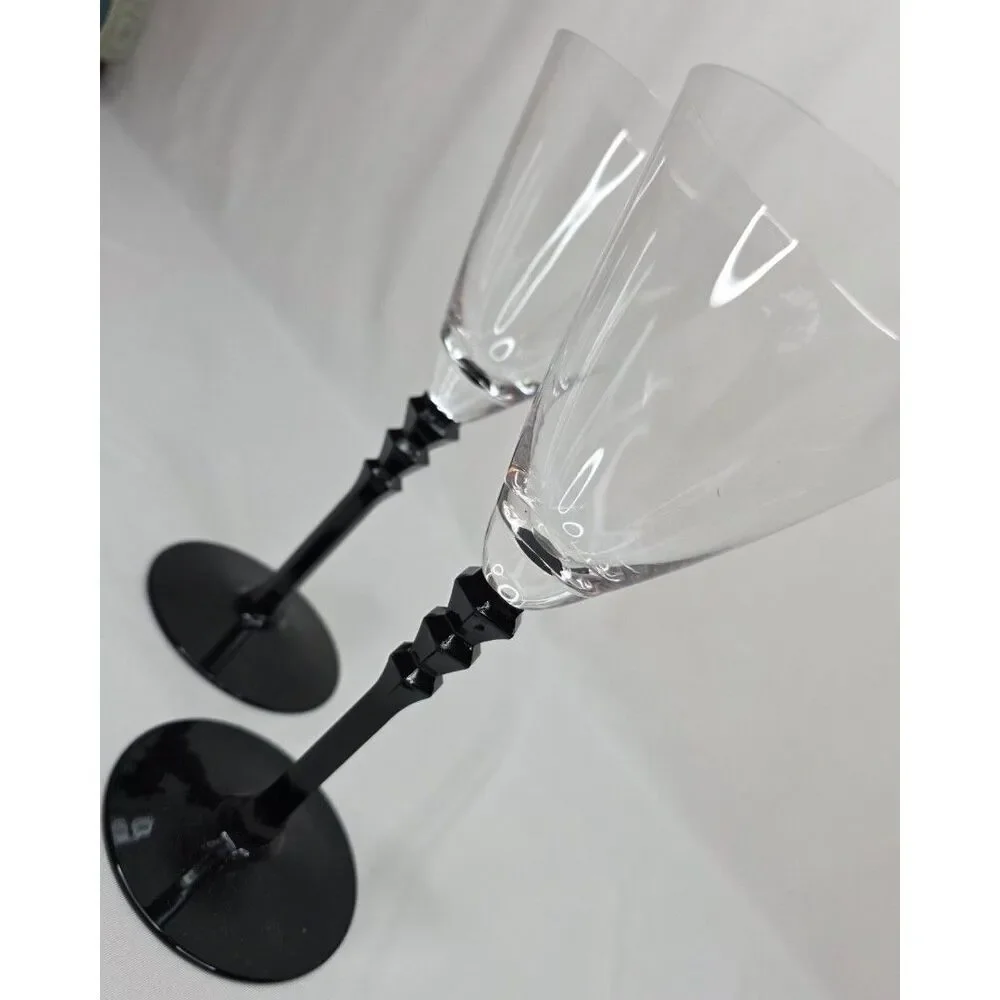 Vintage Sasaki Black Tie Crystal Martini Glasses | Pair | Black Geometric Stem